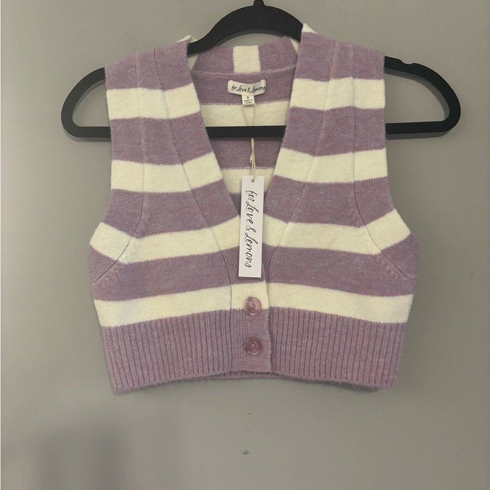 For Love and Lemons Maud Crop Sweater Vest in Lavender & White Size Small NWT - Picture 4 of 6